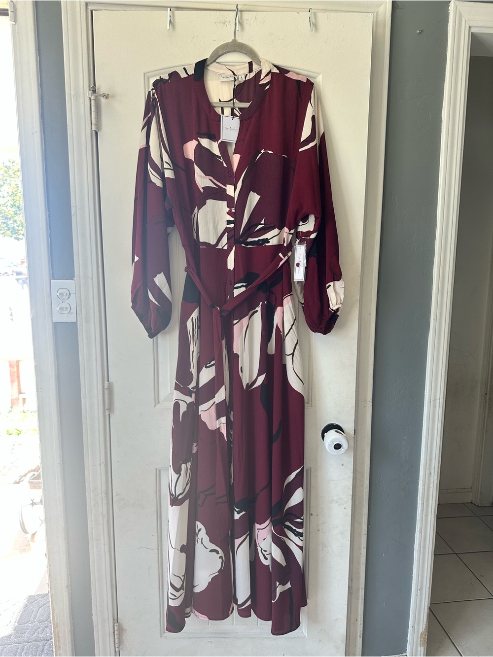 Premier Amour Cherry Burgundy Abstract Floral Maxi Dress-Size 8